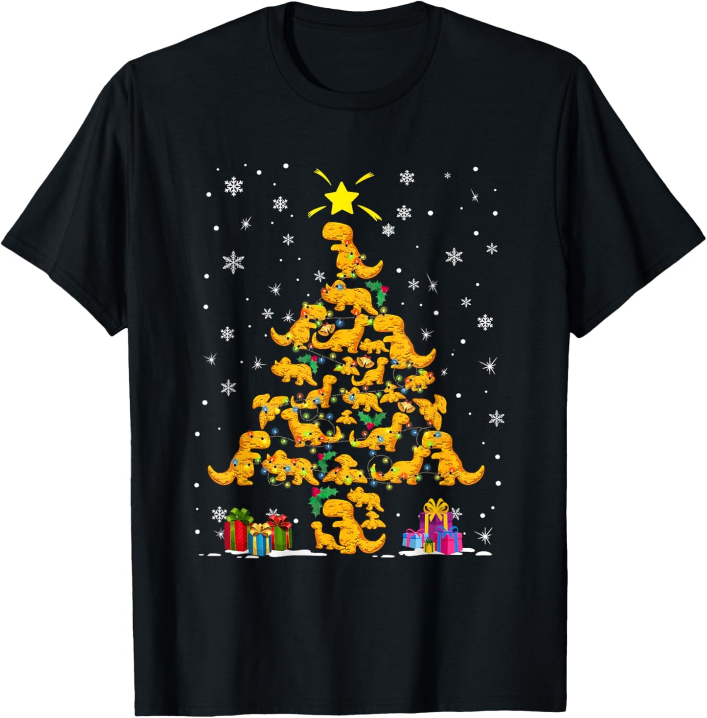 Dino Chicken Nuggets Christmas Tree Dinosaur Chicken Nugget T-Shirt - T-Shirt | Black