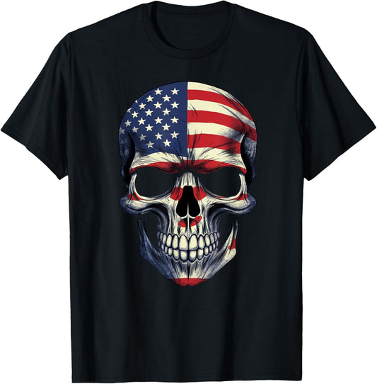 American Flag Skull Zoom T-Shirt - T-Shirt | Black