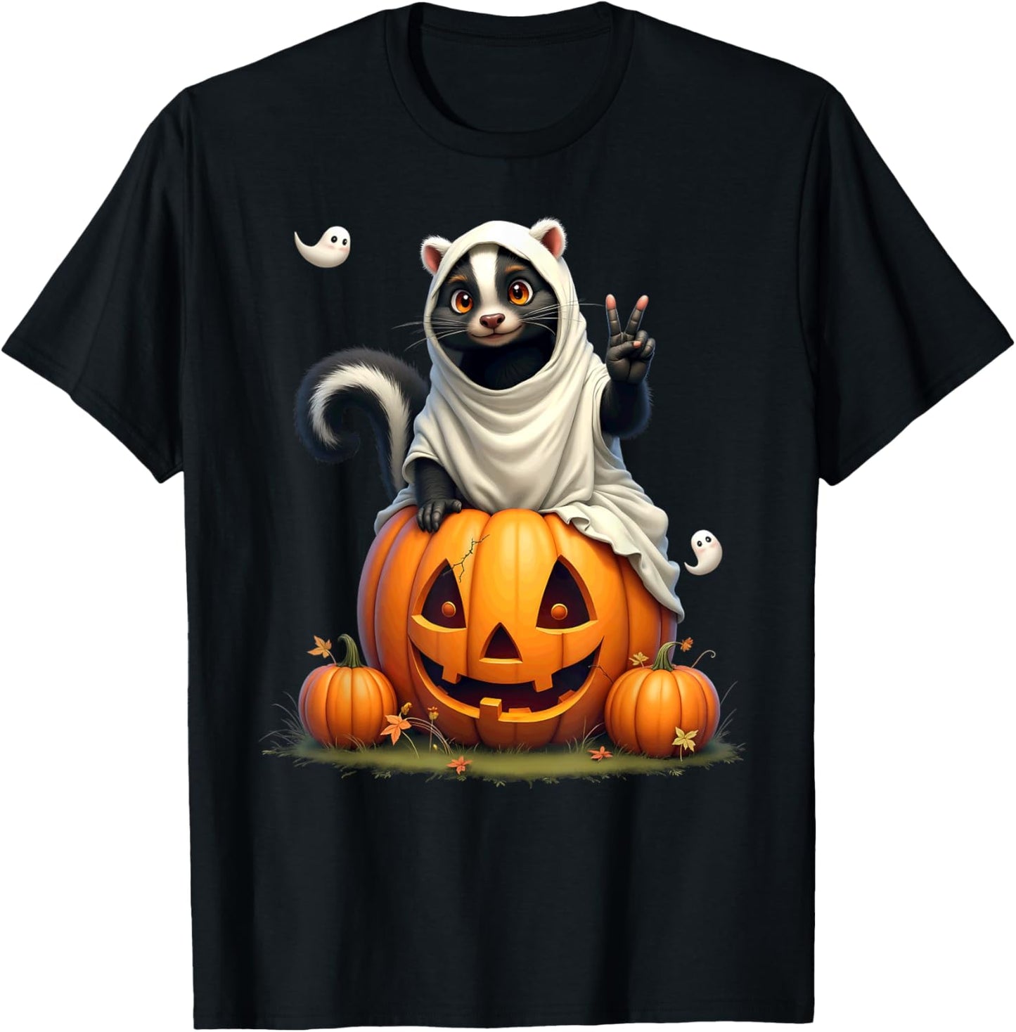Pumpkin Boo Ghost Skunk Halloween Costume T-Shirt - T-Shirt | Black