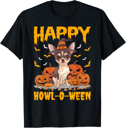Chihuahua Halloween Cute Dog Howl -O- Ween Funny Pet T-Shirt - T-Shirt | Black