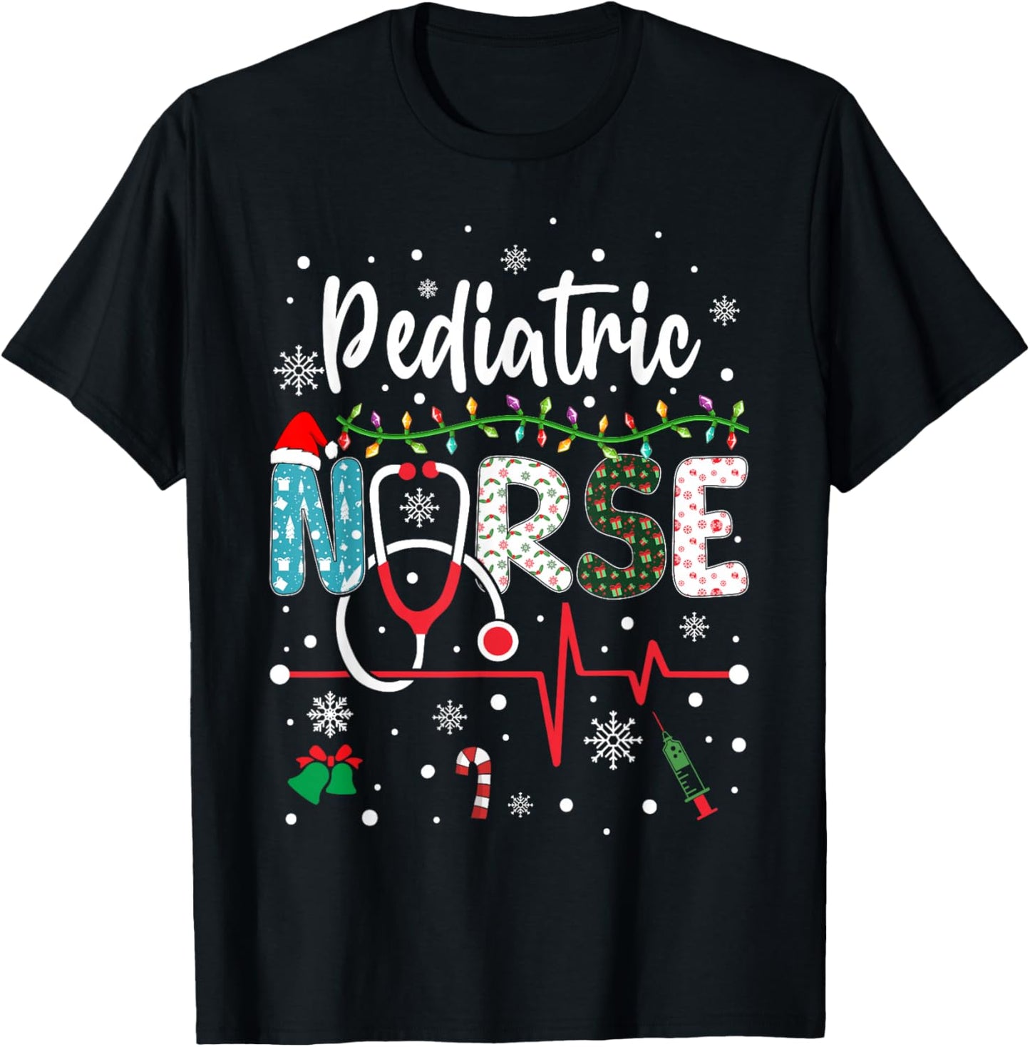 Merry Christmas Nurse Pediatric Nurse Christmas T-Shirt - T-Shirt | Black