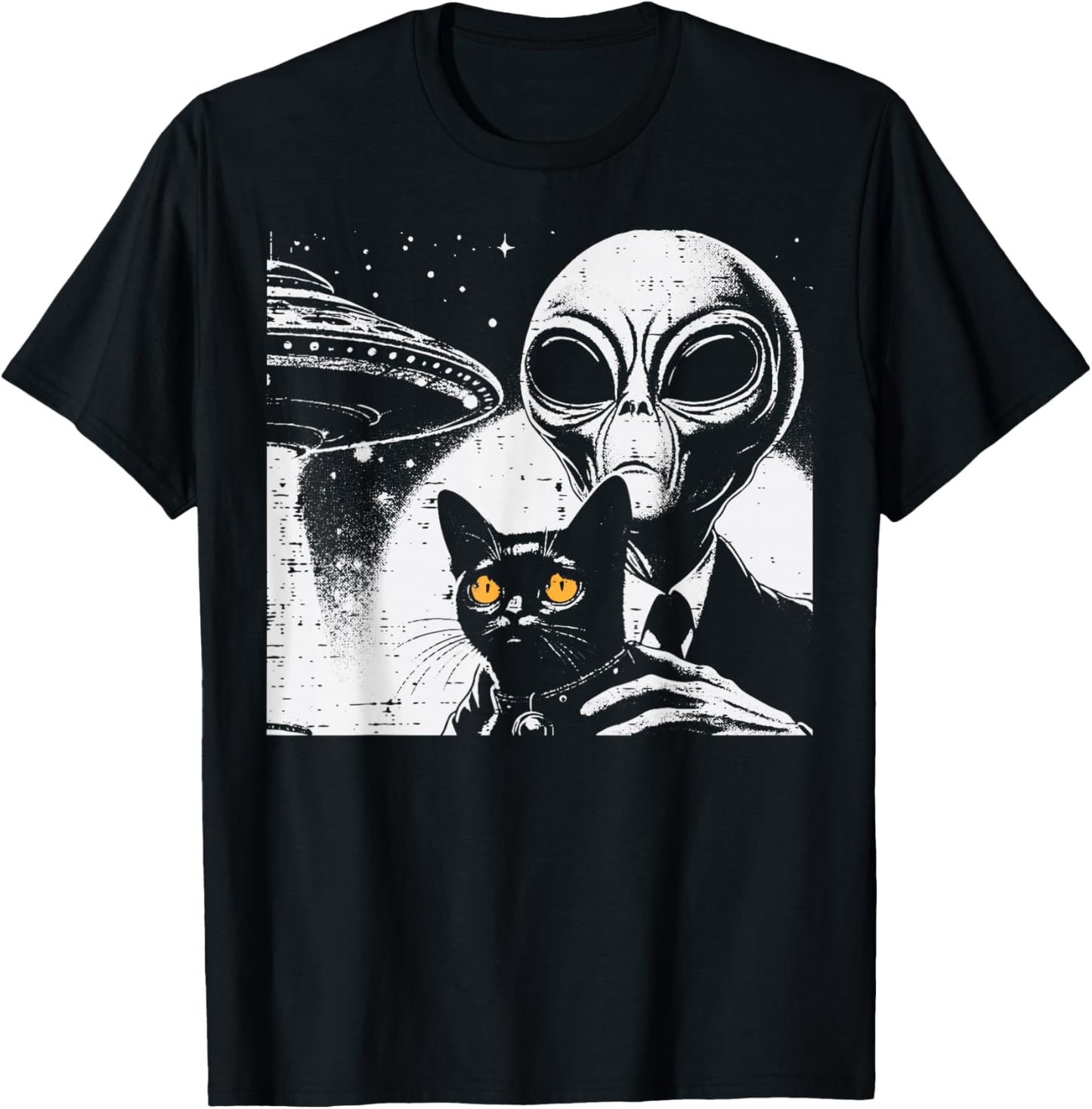 Alien With Cat Funny Ufo Space Pet Women Girls Kids Men T-Shirt - T-Shirt | Black