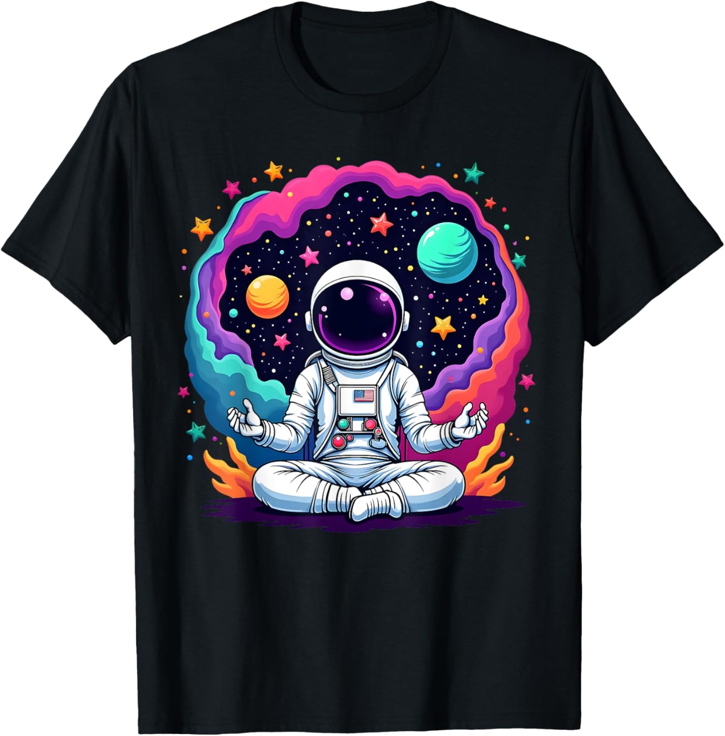 Funny Astronaut Yoga Meditation Planets Science Space T-Shirt - T-Shirt | Black