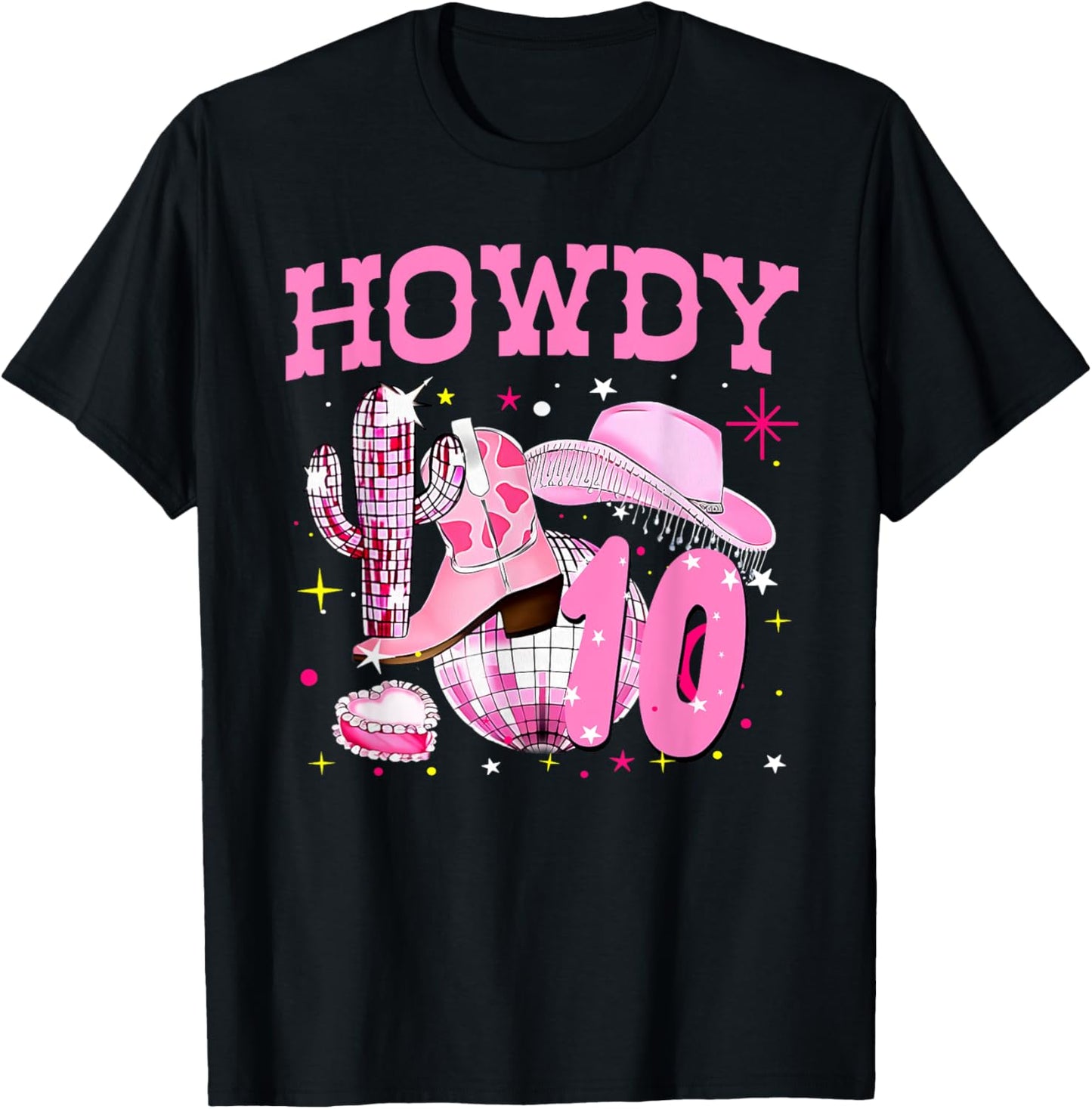 Howdy 10 Years Old Cowgirl 10th Birthday Western Girl T-Shirt - T-Shirt | Black