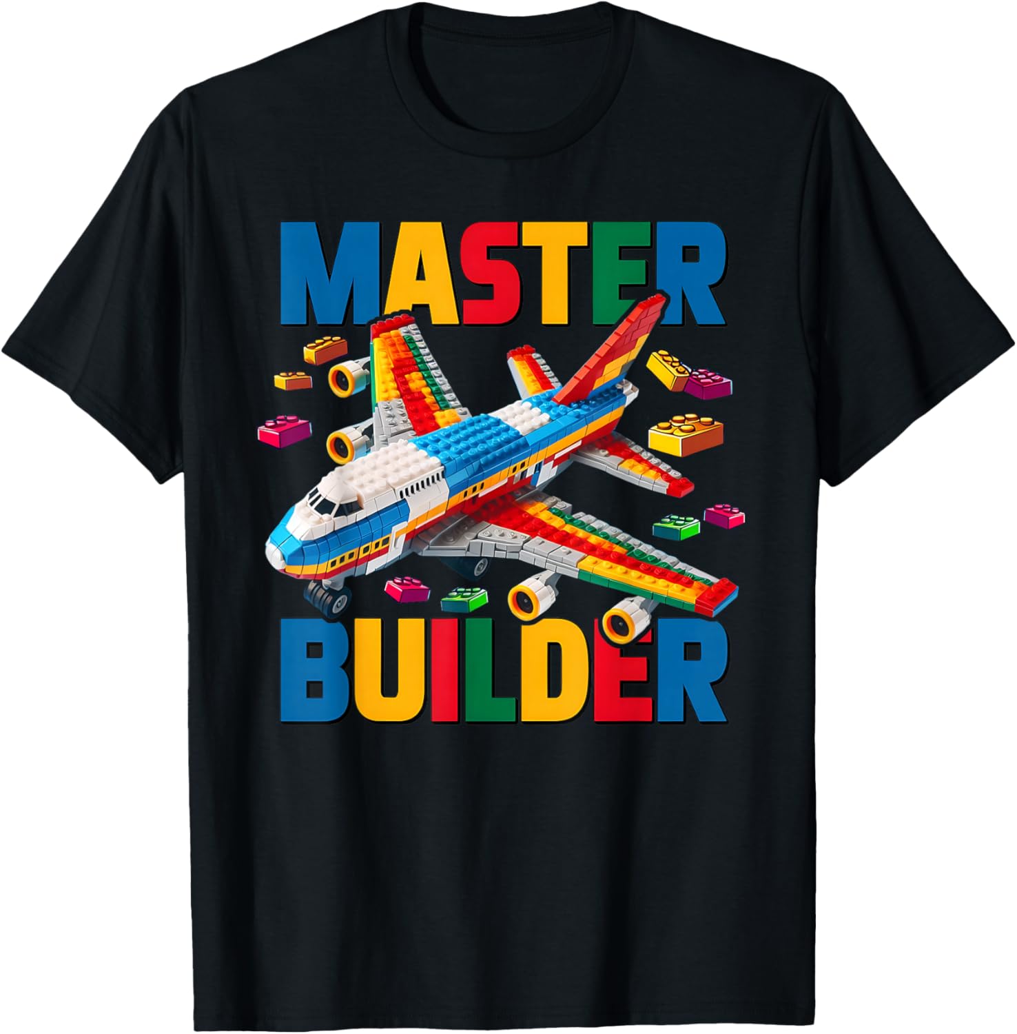 Master Builder Airplane Toy Kids Boys Building Blocks Brick T-Shirt - T-Shirt | Black
