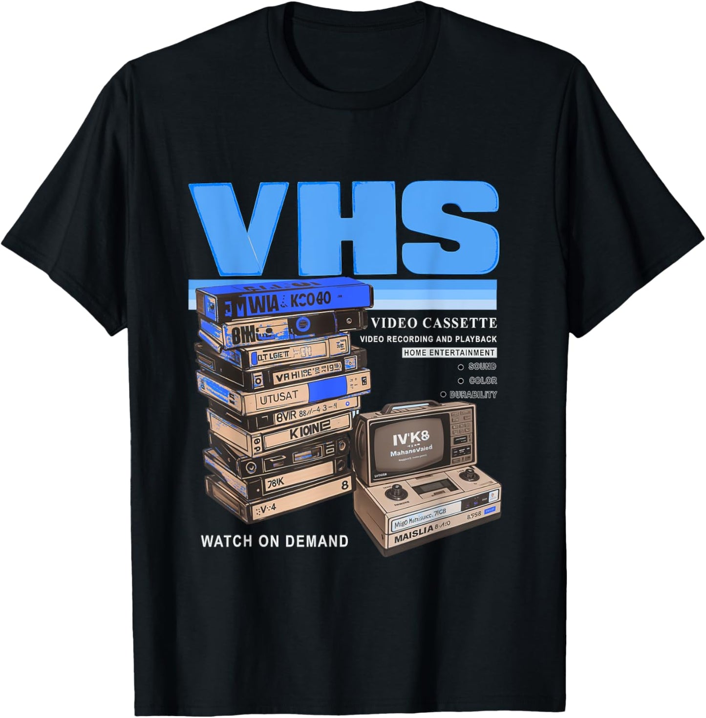 Blue VHS and Chill Blue Color Graphic T-Shirt - T-Shirt | Black