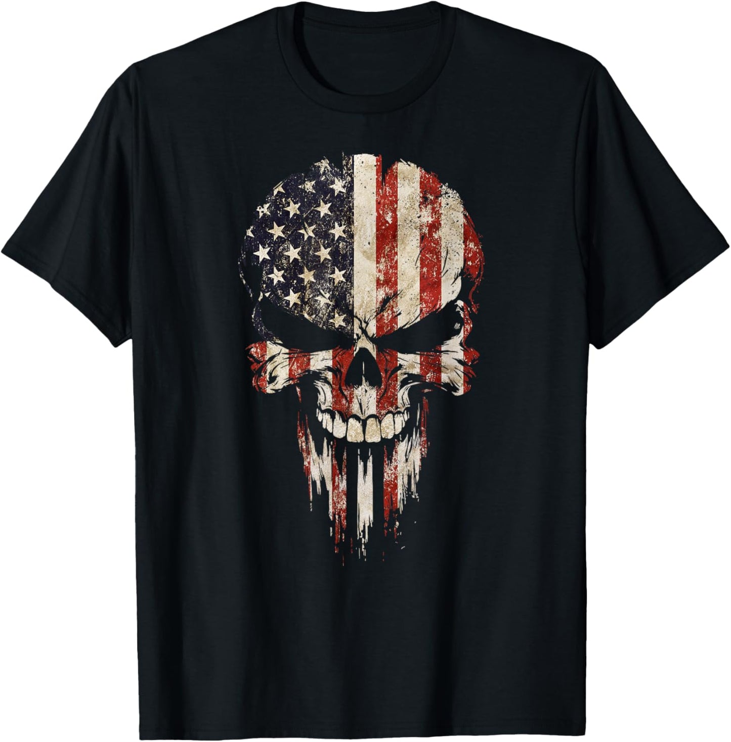 Vintage USA Flag Skull Patriotic T-Shirt - T-Shirt | Black