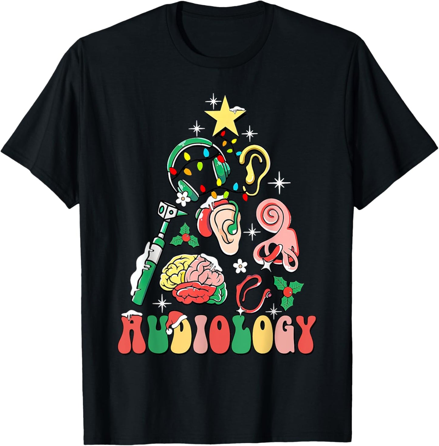 Audiology Christmas Tree Audiologist Squad Healthcare Worker T-Shirt - T-Shirt | Black