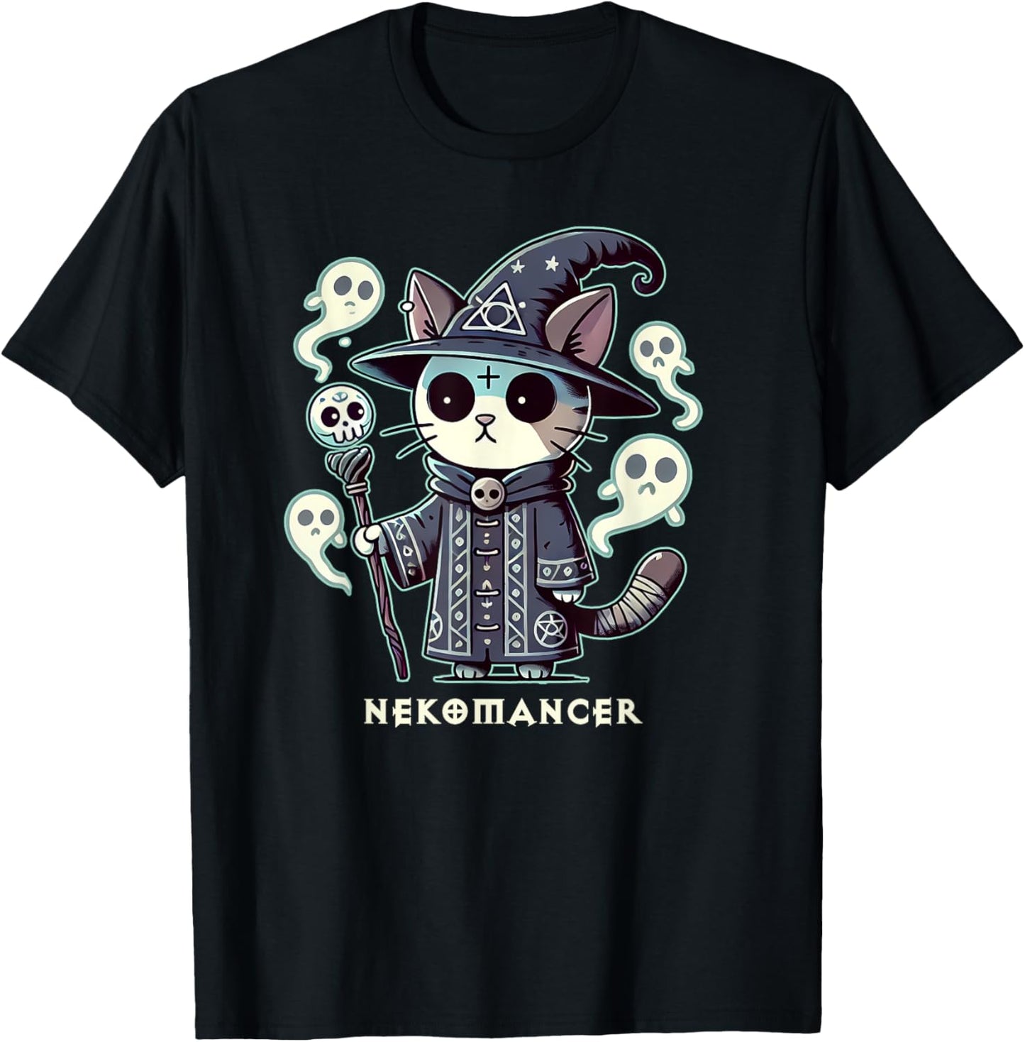 RPG Cat Nekomancer | Neko Cat ARPG Necromancer RPG Gamer LARP D20 - Black, Small, Short Sleeve, -Adults and -Kids T-Shirt - T-Shirt | Black