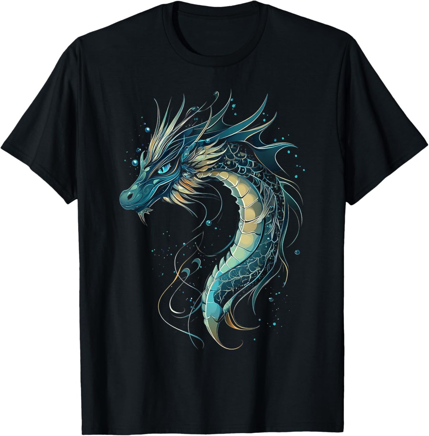 Sea Dragon Motif Mythical Illustration Sea Dragon T-Shirt - T-Shirt | Black
