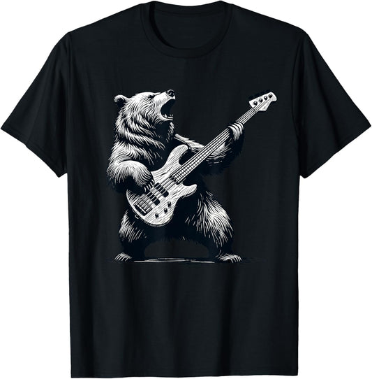 Rocking Bear Bass Guitar Player Concert Festival Music Cool T-Shirt - T-Shirt | Black