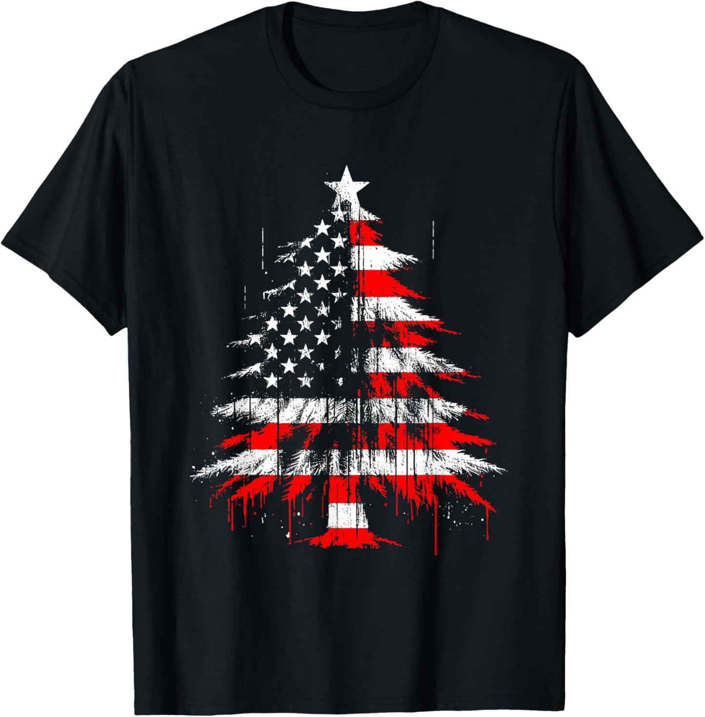Christmas Tree American Flag - Patriotic USA Xmas Lover T-Shirt - T-Shirt | Black