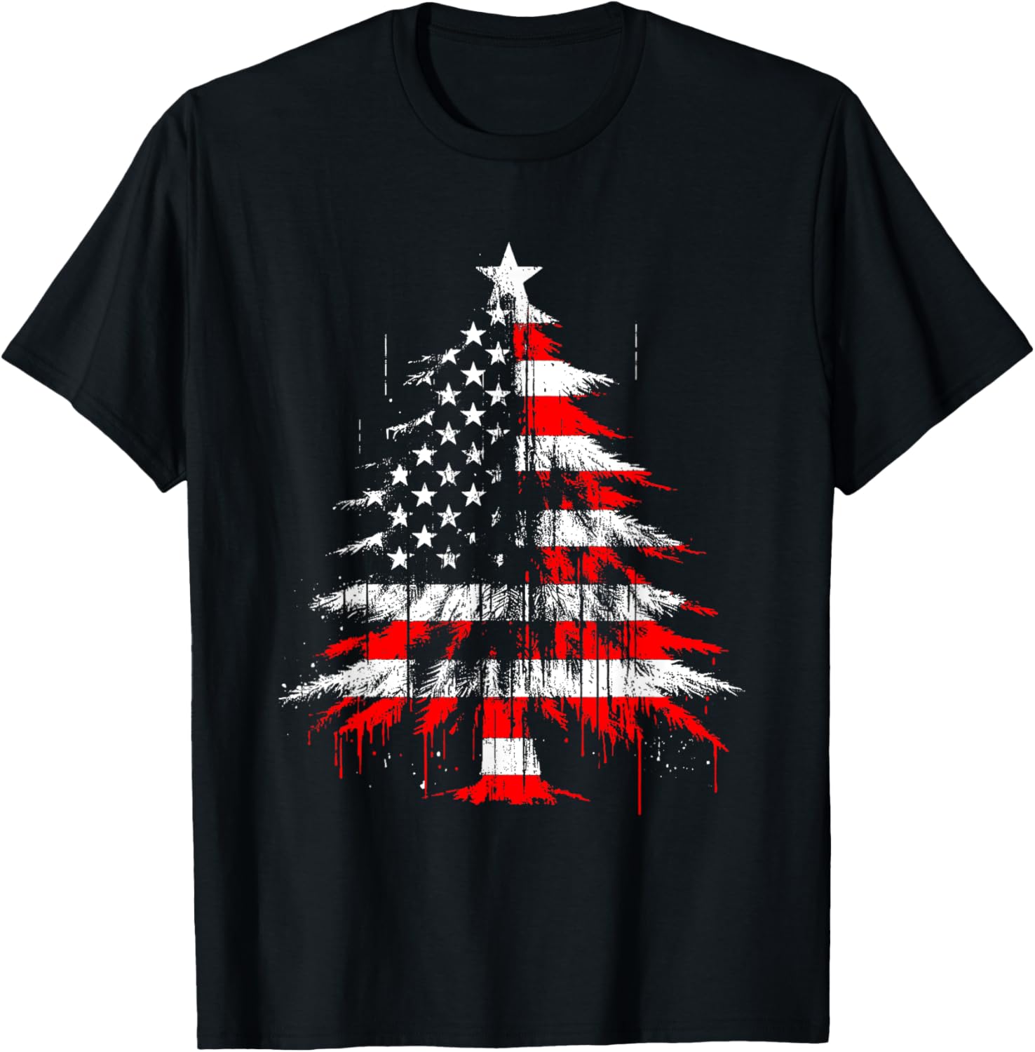 Christmas Tree American Flag - Patriotic USA Xmas Lover T-Shirt - T-Shirt | Black