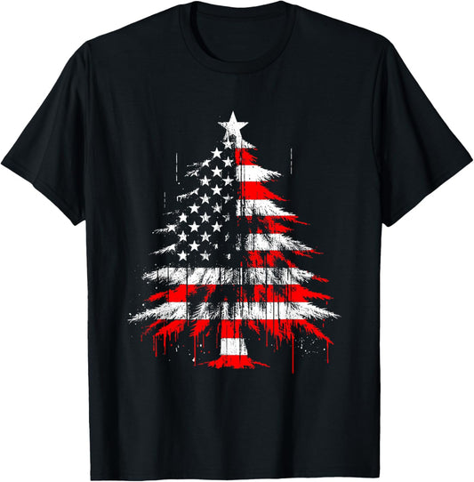 Christmas Tree American Flag - Patriotic USA Xmas Lover T-Shirt - T-Shirt | Black