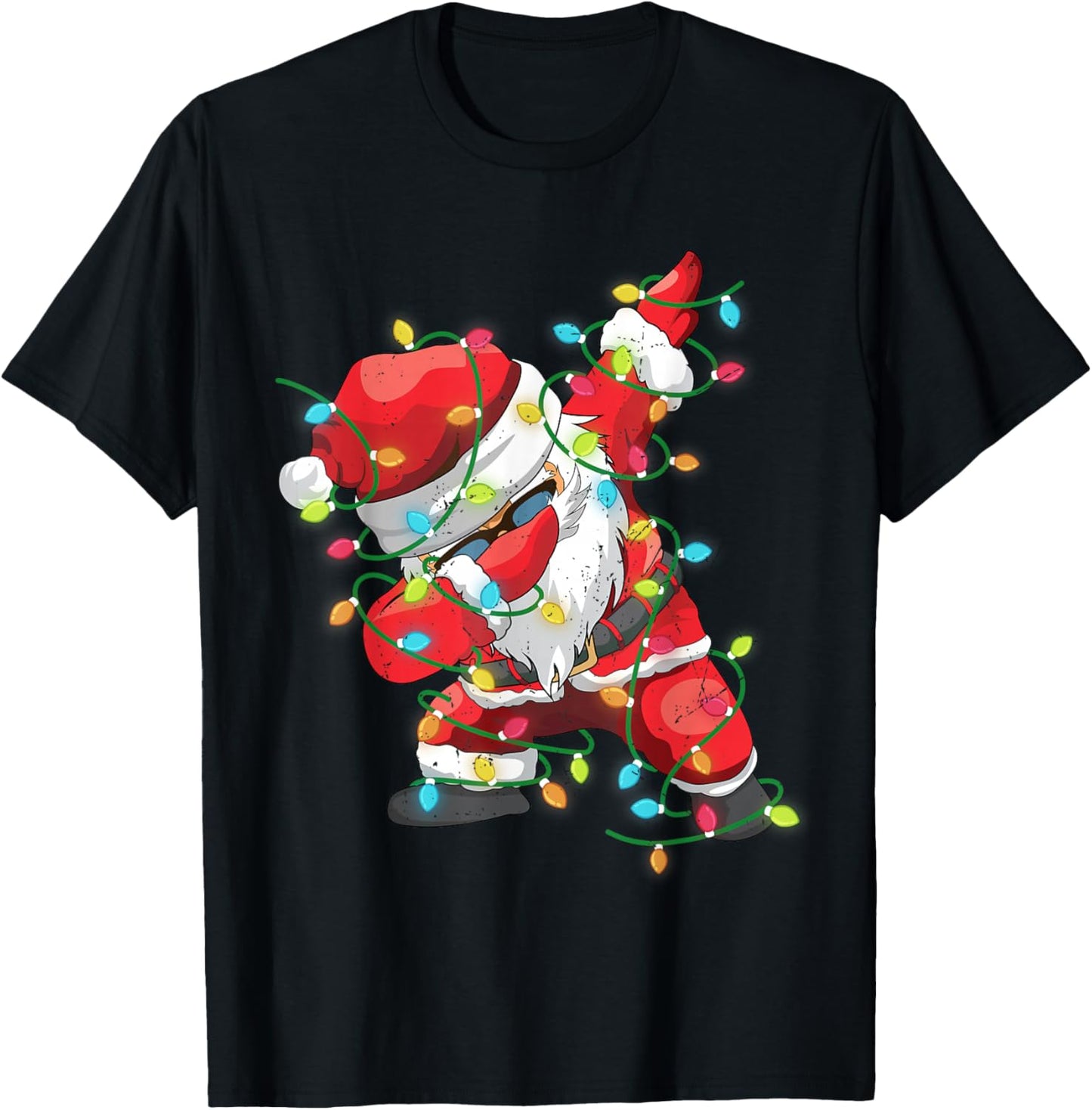 Christmas Dabbing Santa Xmas Lights Girls Boys Teens Kids T-Shirt - T-Shirt | Black