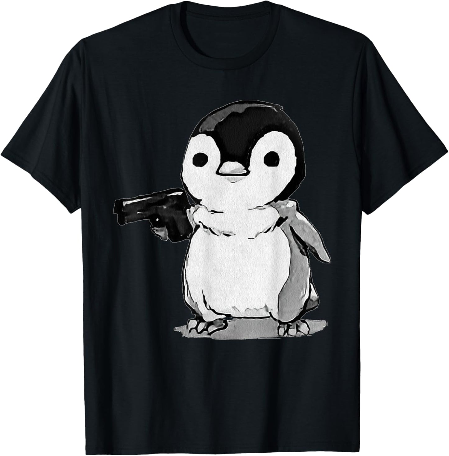 Eagerlys The Little Penguin Holding A Gun Vintage Art T-Shirt - T-Shirt | Black