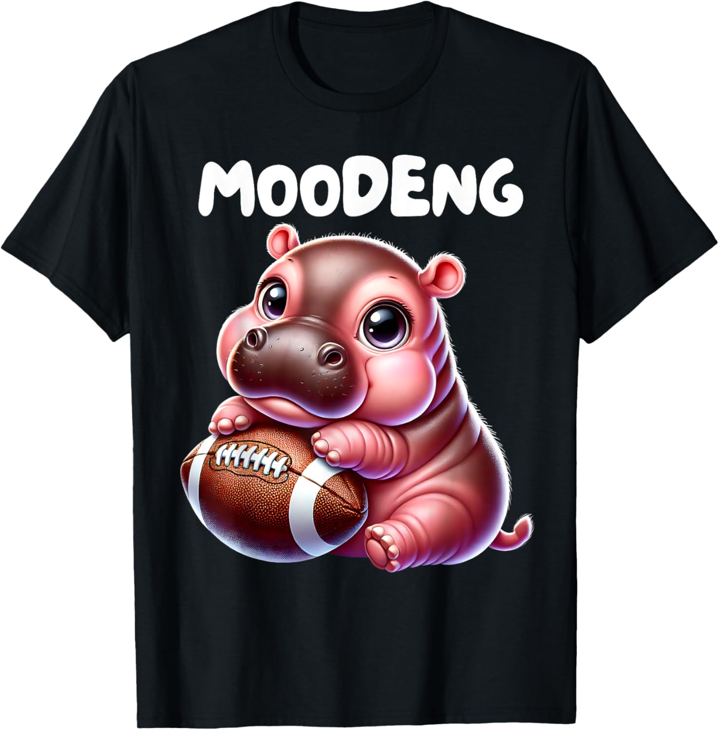 MooDeng American Football Sport Cute Baby Pygmy Hippo Meme T-Shirt - T-Shirt | Black
