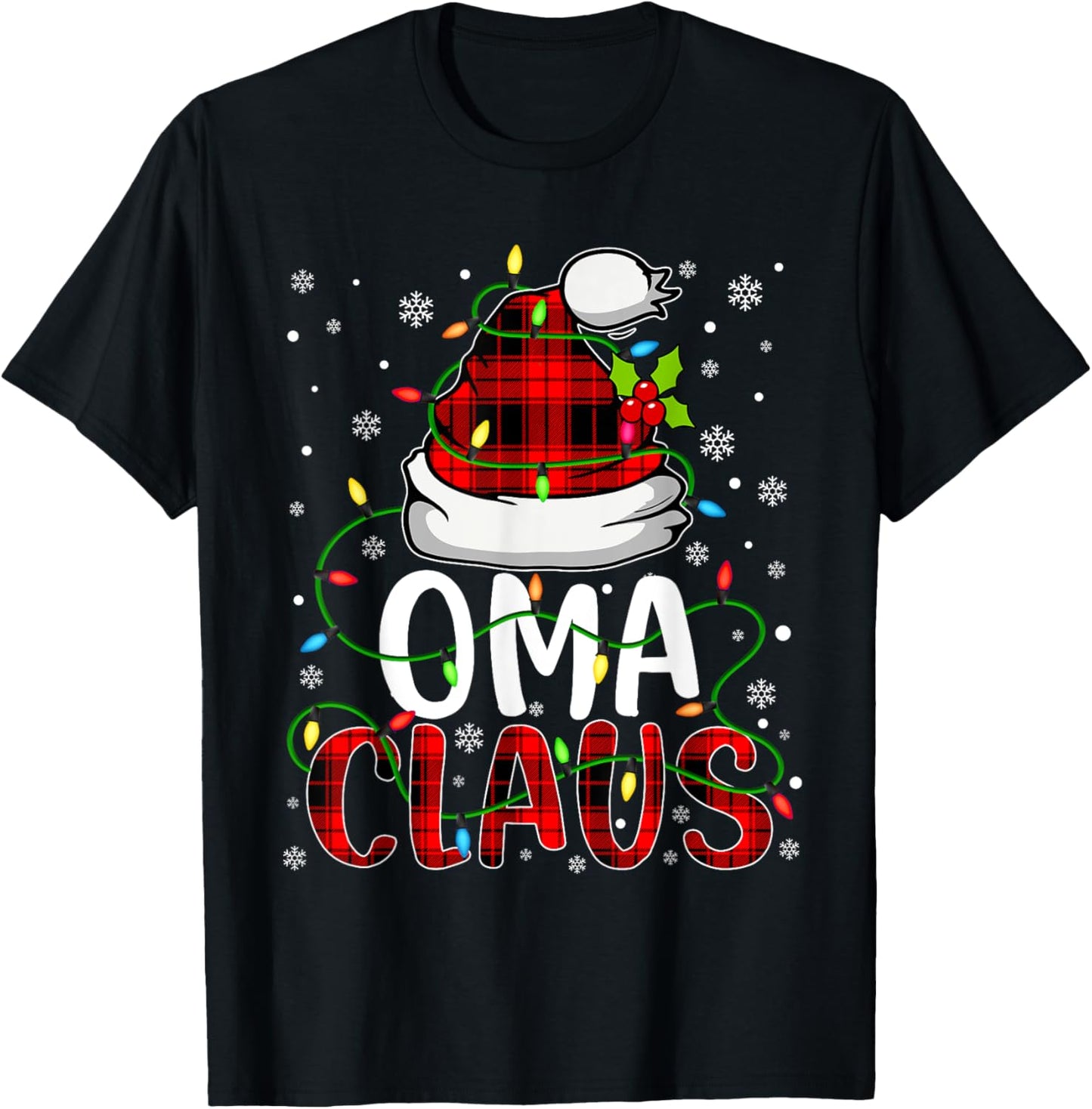 Oma Claus Shirt Christmas Lights Pajama Family Matching T-Shirt - T-Shirt | Black