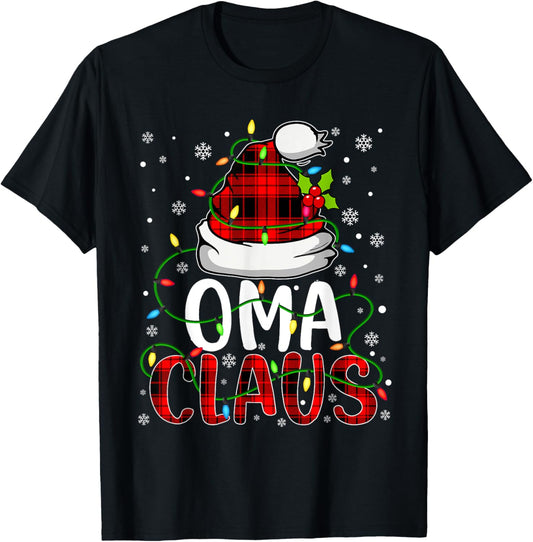 Oma Claus Shirt Christmas Lights Pajama Family Matching T-Shirt - T-Shirt | Black