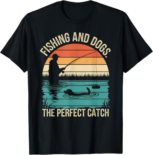 Fishing and dogs:The perfect catch Dog Fisherman Men Present T-Shirt - T-Shirt | Black