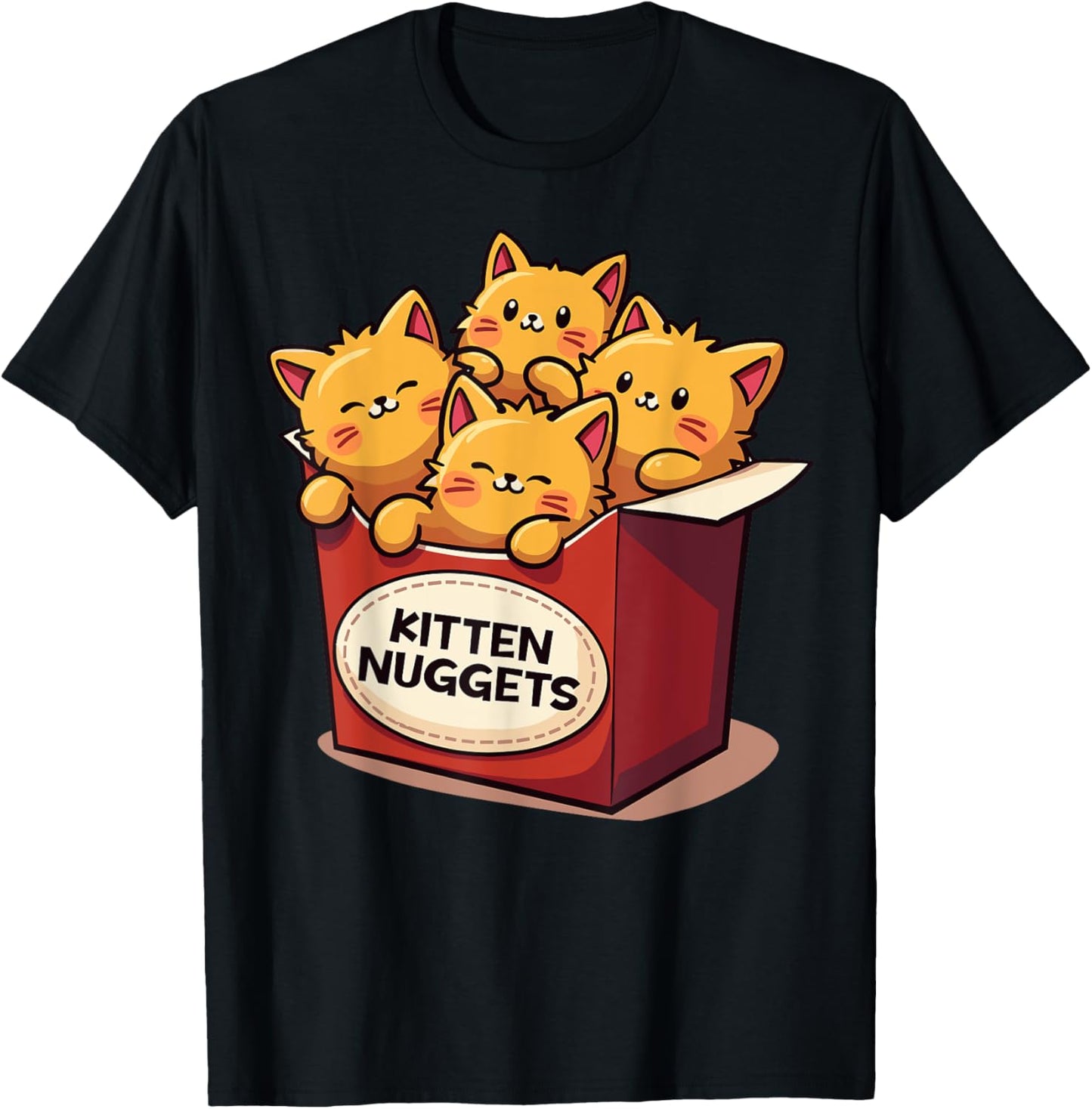 Cute Kitten Nuggets Chicken Nuggets Cat Lover Funny Cat Pun Women Girls Kids T-Shirt - T-Shirt | Black