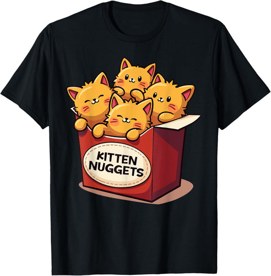 Cute Kitten Nuggets Chicken Nuggets Cat Lover Funny Cat Pun Women Girls Kids T-Shirt - T-Shirt | Black