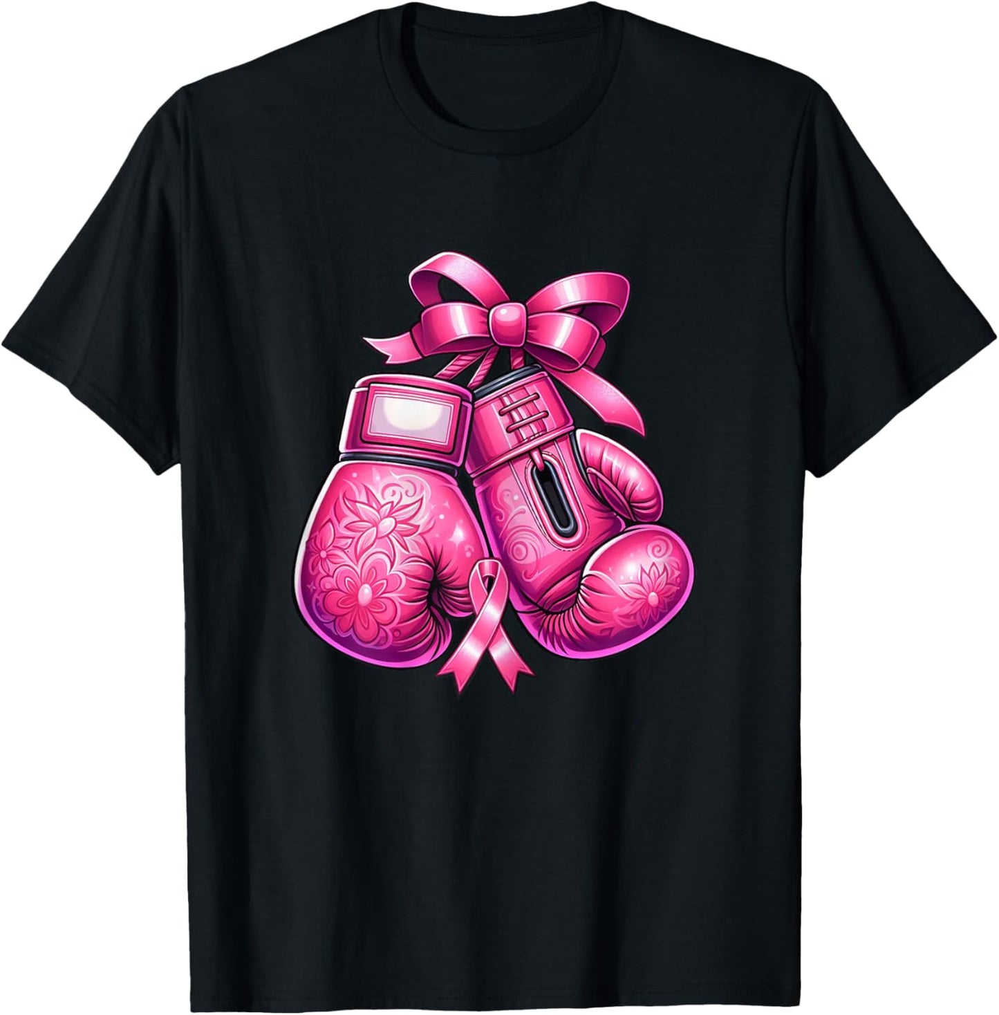 Breast Cancer Boxing Glove Pink Ribbon Awareness Fight Women T-Shirt - T-Shirt | Black