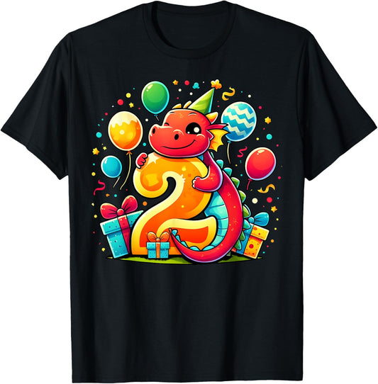 Dragon 2nd birthday boy girl 2 years old second two Dragon T-Shirt - T-Shirt | Black