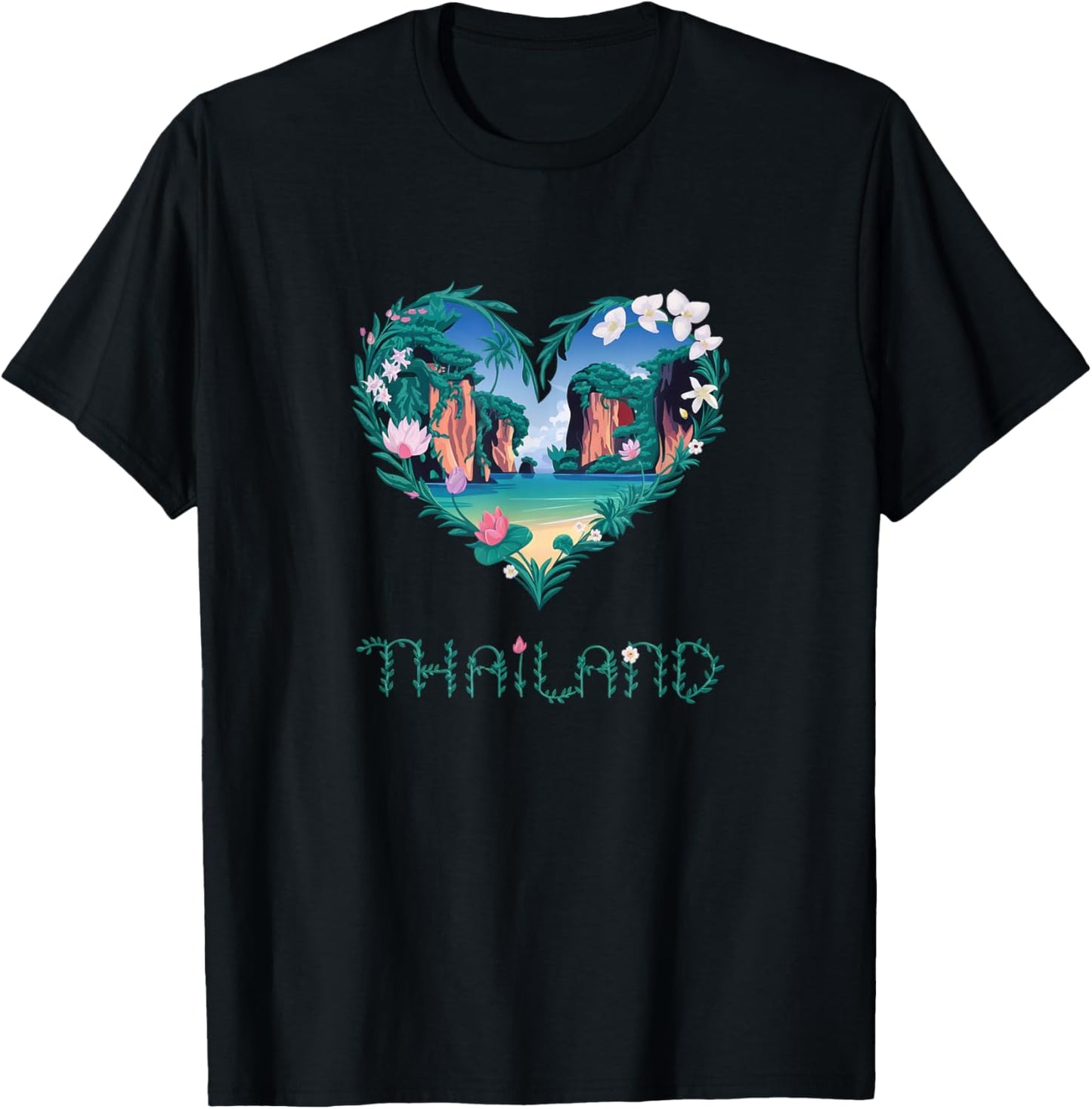 Thailand Floral Heart - Tropical Island Lovers' Souvenir T-Shirt - T-Shirt | Black