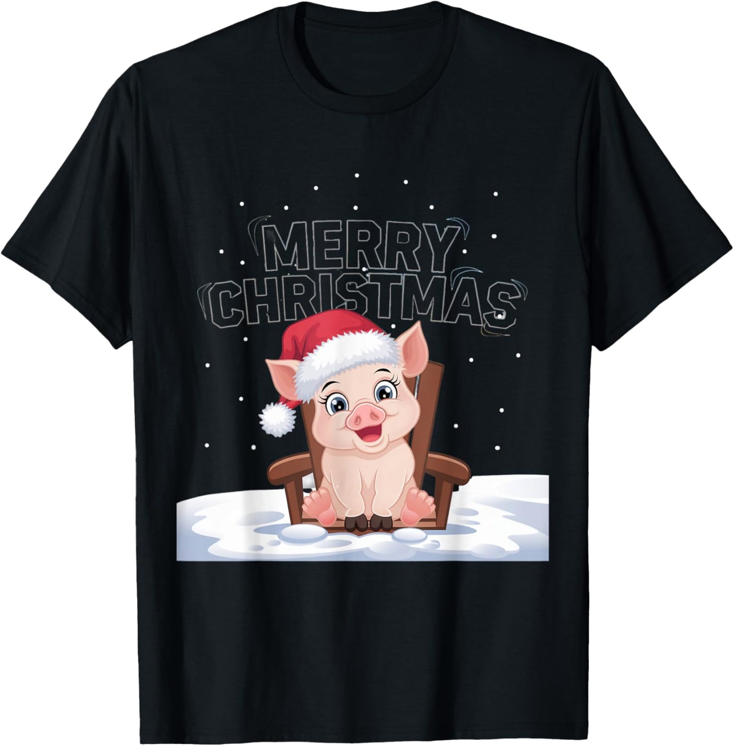Cute Pig in Santa Hat Merry Christmas Winter Holiday Design T-Shirt - T-Shirt | Black