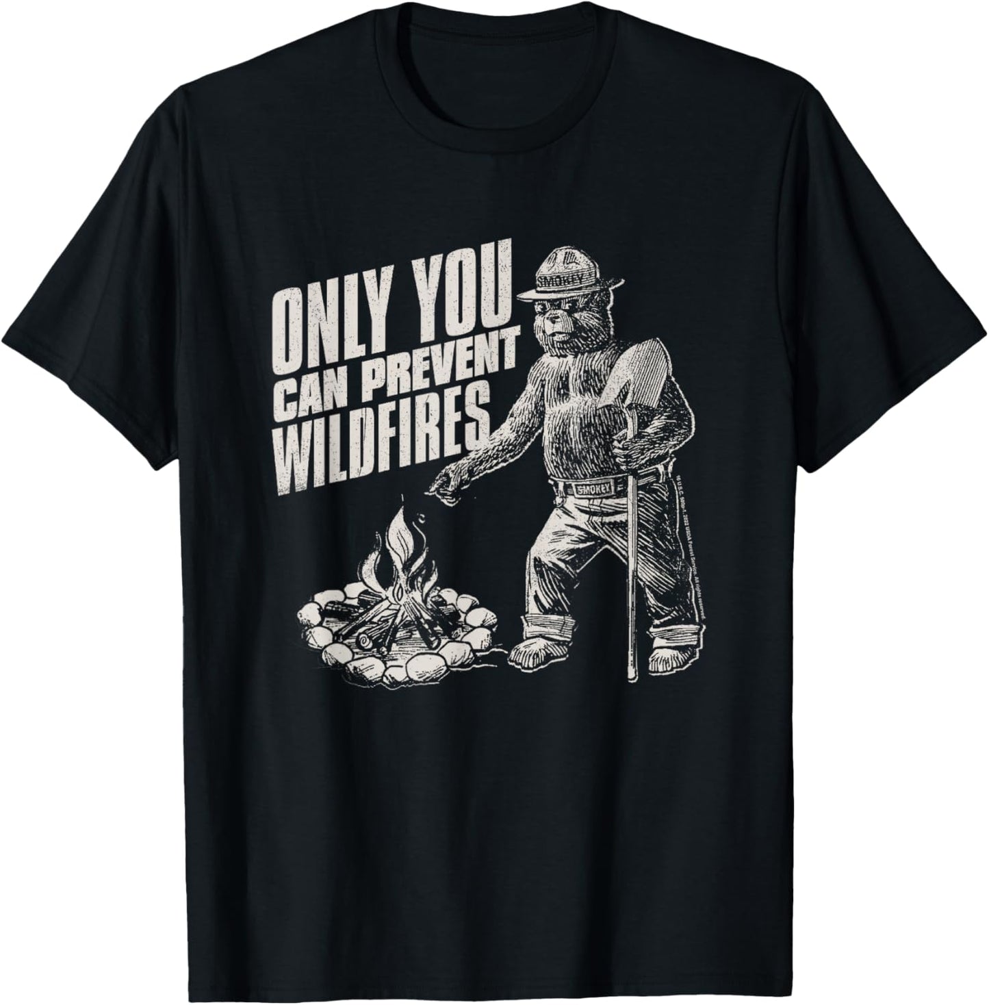 Smokey Bear Only You Can Prevent Forest Fires Distressed T-Shirt - T-Shirt | Black