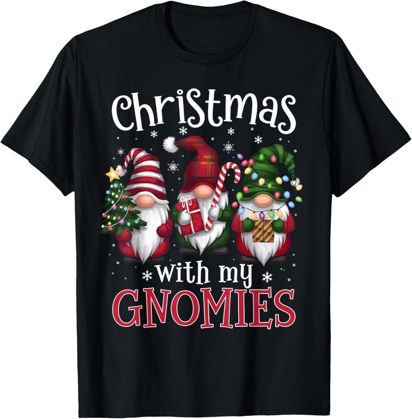 Gnome Family Christmas Matching Men Women Kids Black Christmas Gnomes T-Shirt - T-Shirt | Black
