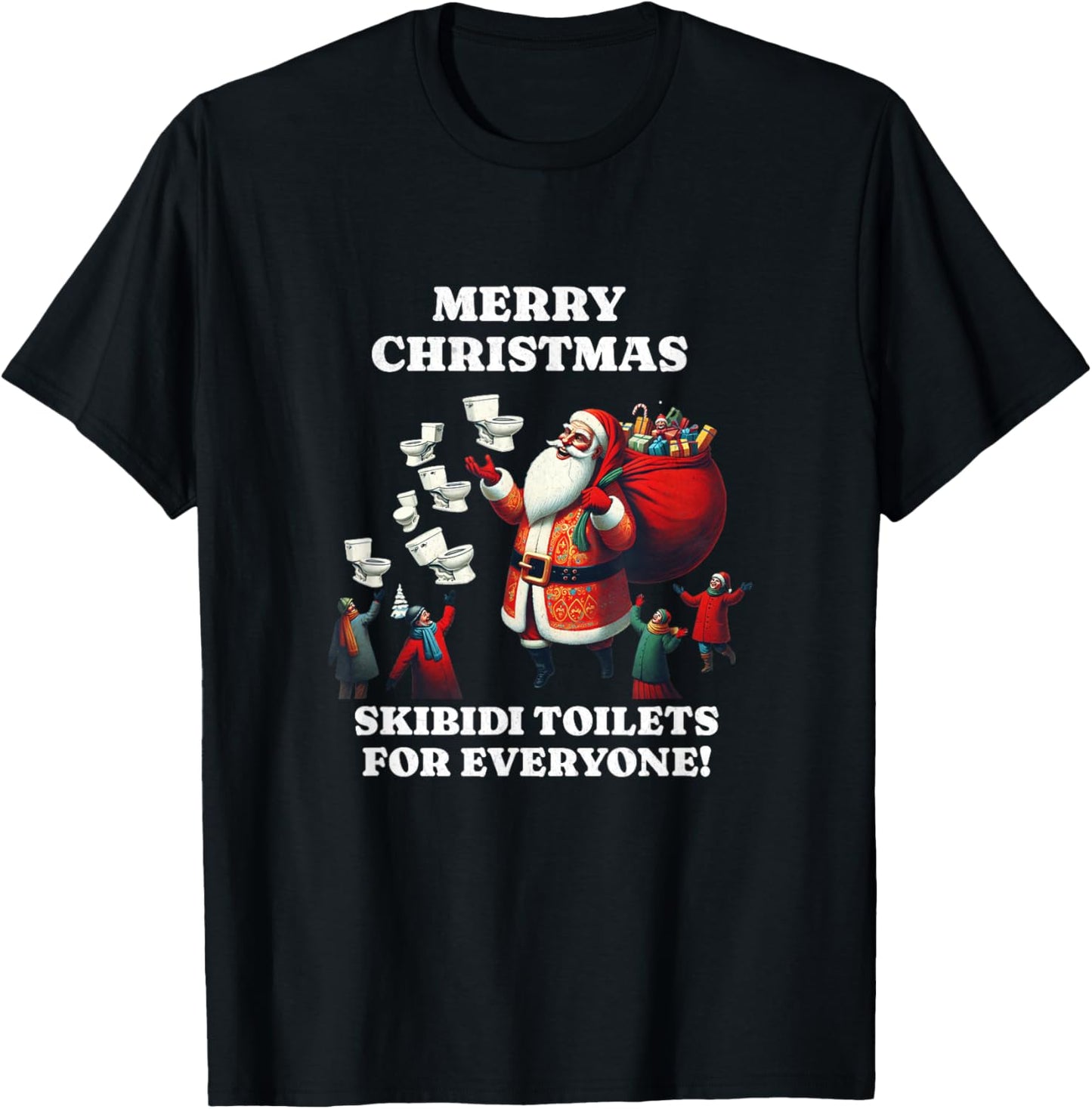 Primotees Merry Christmas Skibidi Toilets -Kids Black Small T-Shirt - T-Shirt | Black