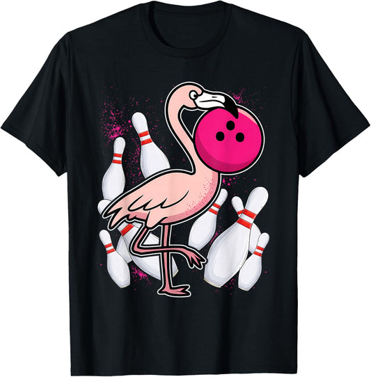 Flamingo Pink Bowling Ball - Funny Bowl T-Shirt - T-Shirt | Black