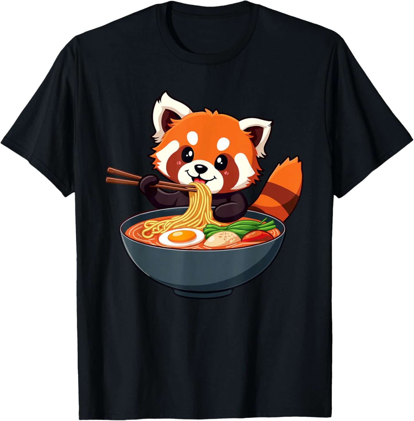 Cute Adorable Red Panda Eating Ramen Noodle Bowl T-Shirt - T-Shirt | Black