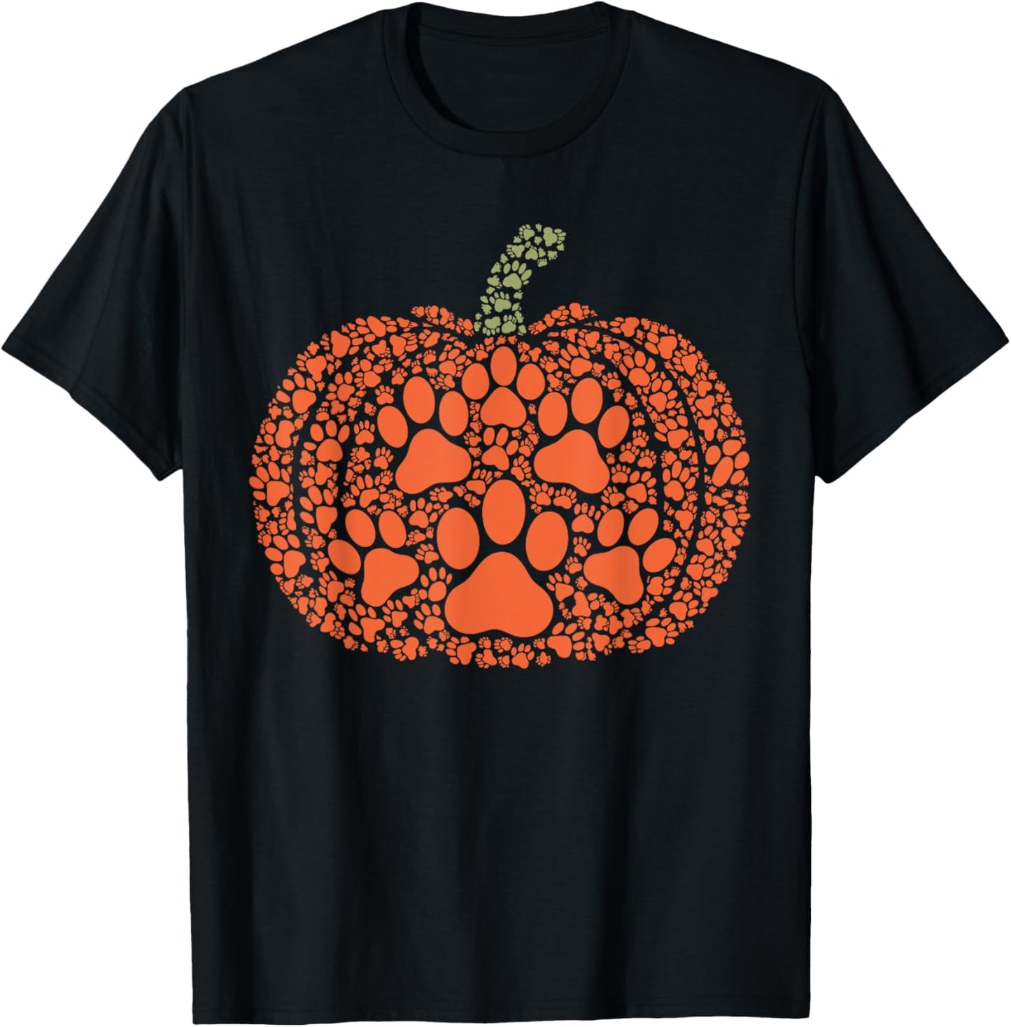 Pumpkin Paws Cat Dog Halloween Pumpkin Paw Print T-Shirt - T-Shirt | Black