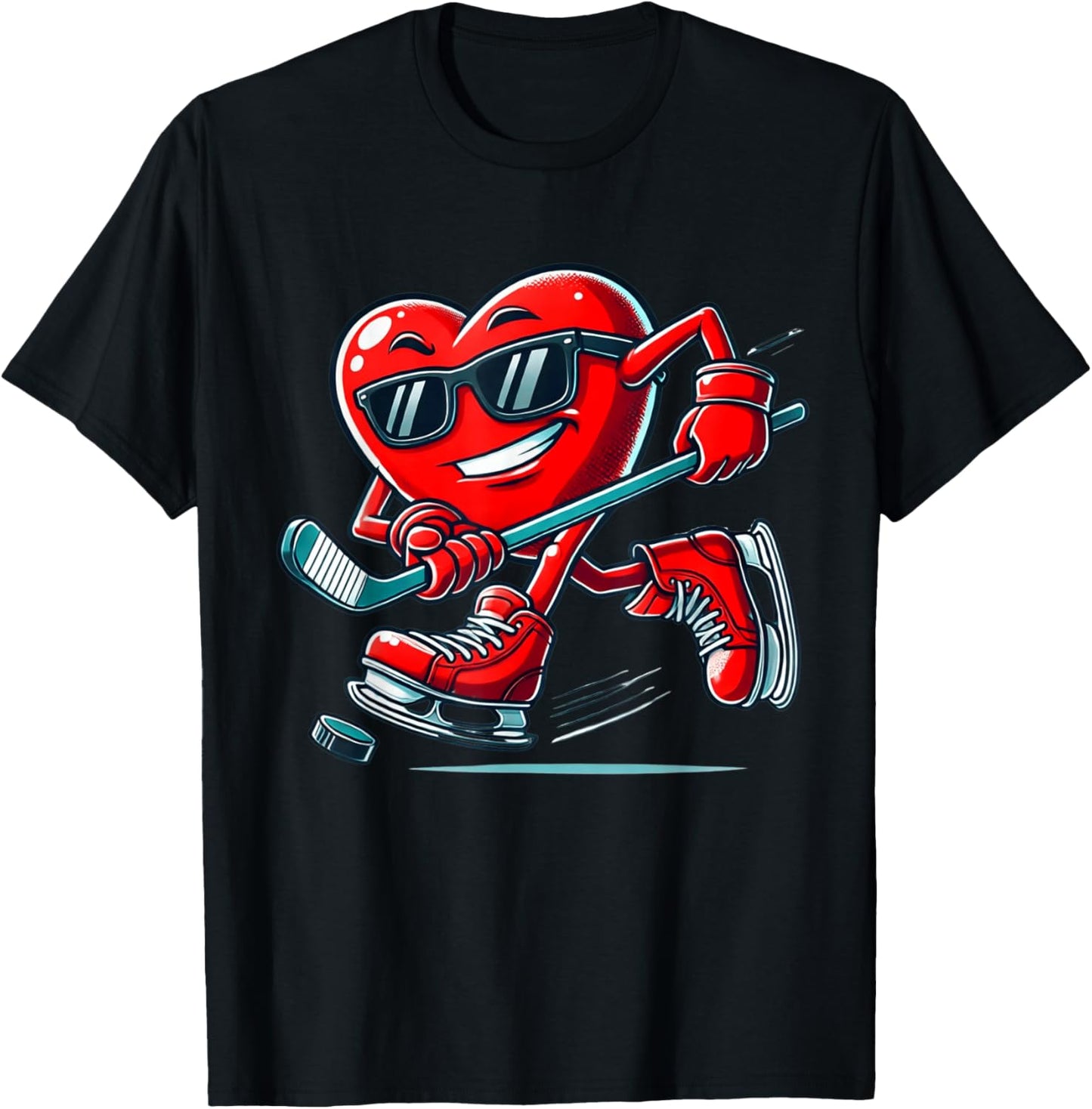 Valentines Day Ice Hockey Funny Red Heart Love Boys Kids T-Shirt - T-Shirt | Black