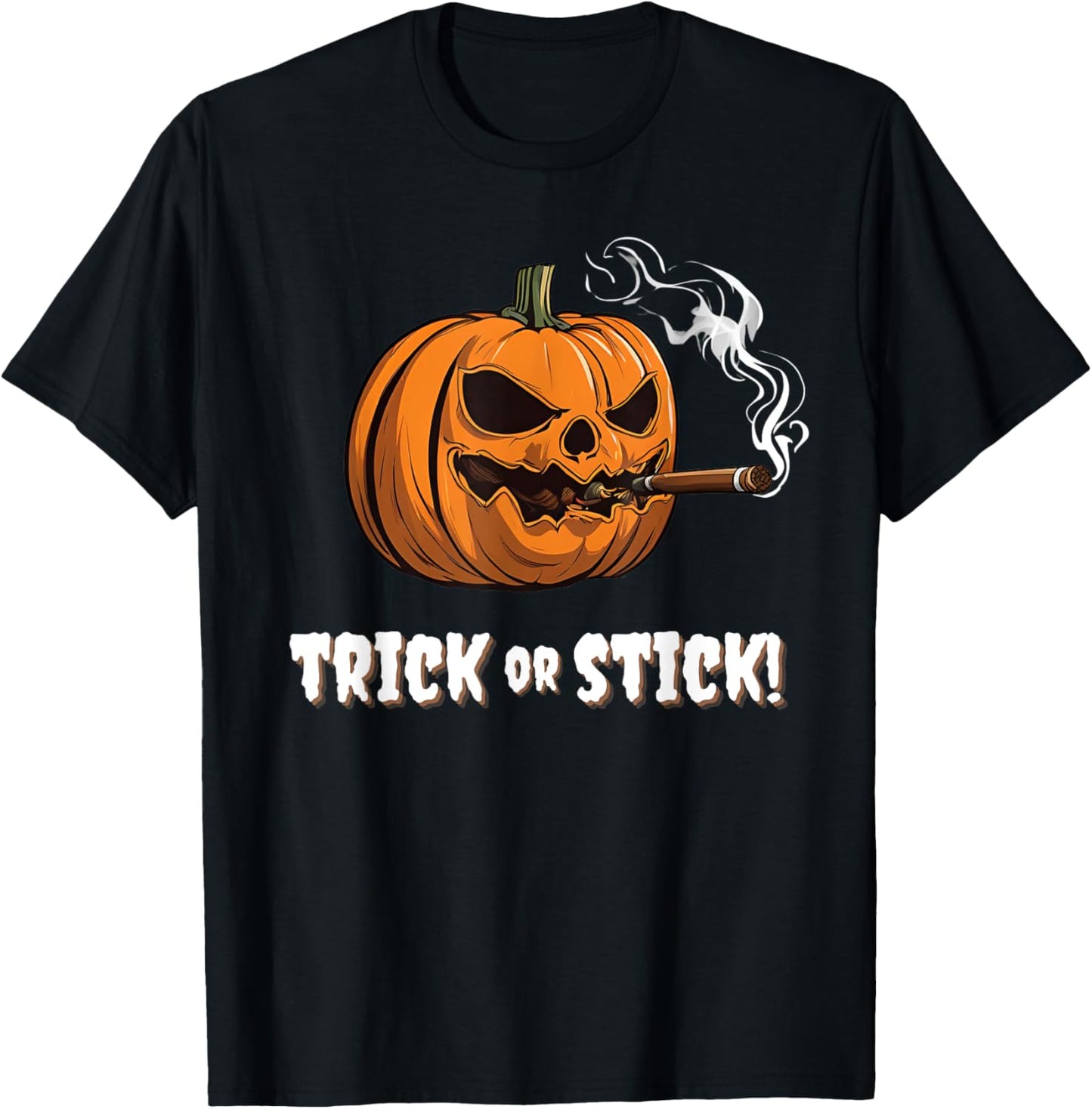 Cigar Smoking Pumpkin Halloween Trick Or Stick Lounge Gear T-Shirt - T-Shirt | Black