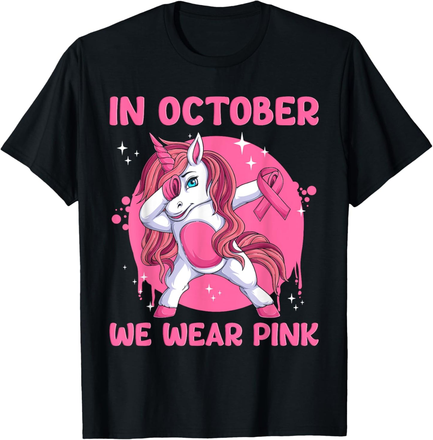 In October We Wear Pink Unicorn Breast Cancer Awareness T-Shirt - T-Shirt | Black