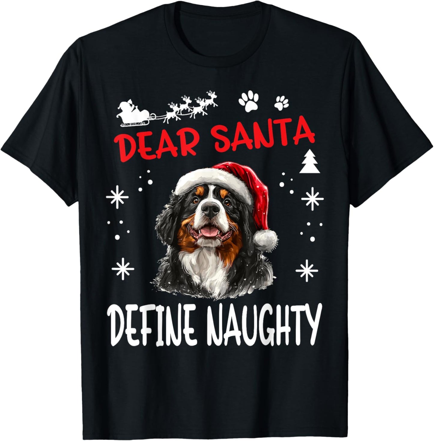 Cute Bernese Mountain Dog Christmas Dear Santa Define T-Shirt - T-Shirt | Black