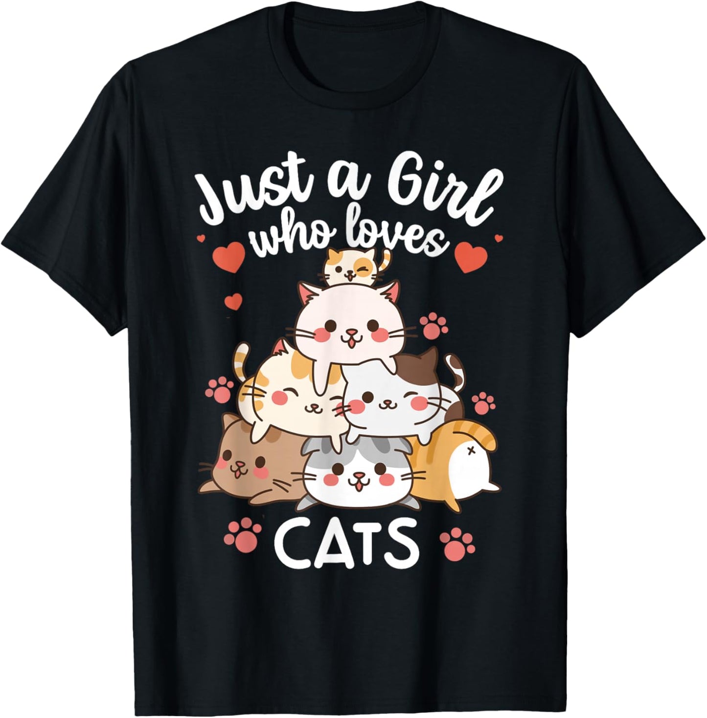 Cat Cute Kitty Cats Anime Kawaii Kitten Neko Women Girls T-Shirt - T-Shirt | Black