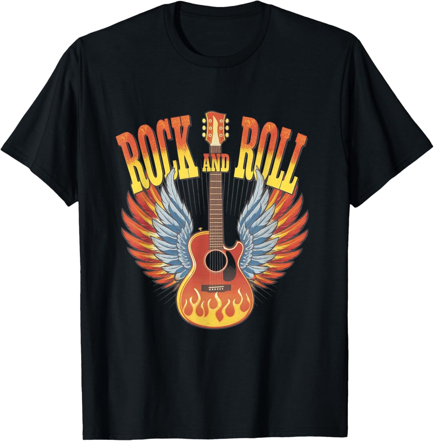 Retro 80s Rock and Roll Music Electric Vintage Guitar Wings T-Shirt - T-Shirt | Black
