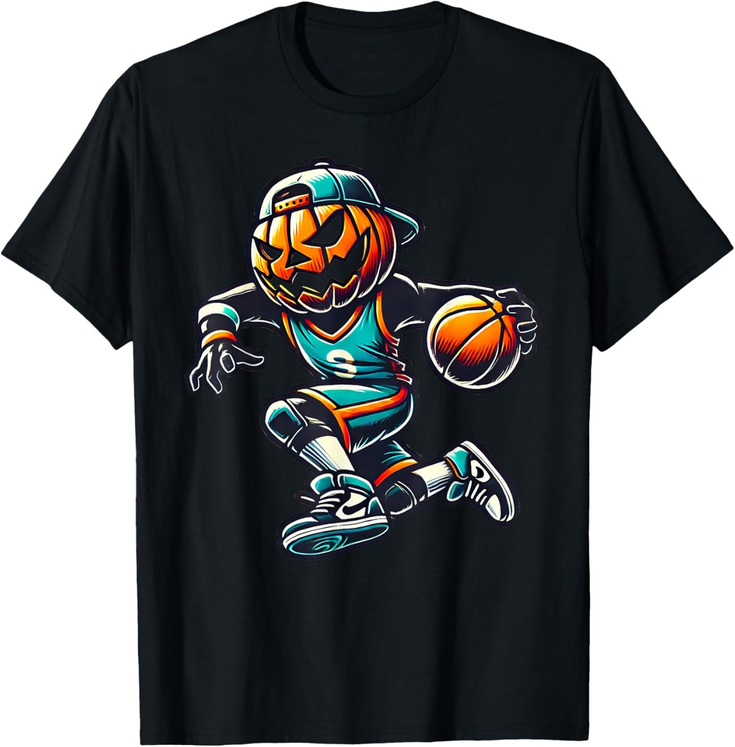 Jack O Lantern Basketball Sport Team Pumpkin Funny Halloween T-Shirt - T-Shirt | Black
