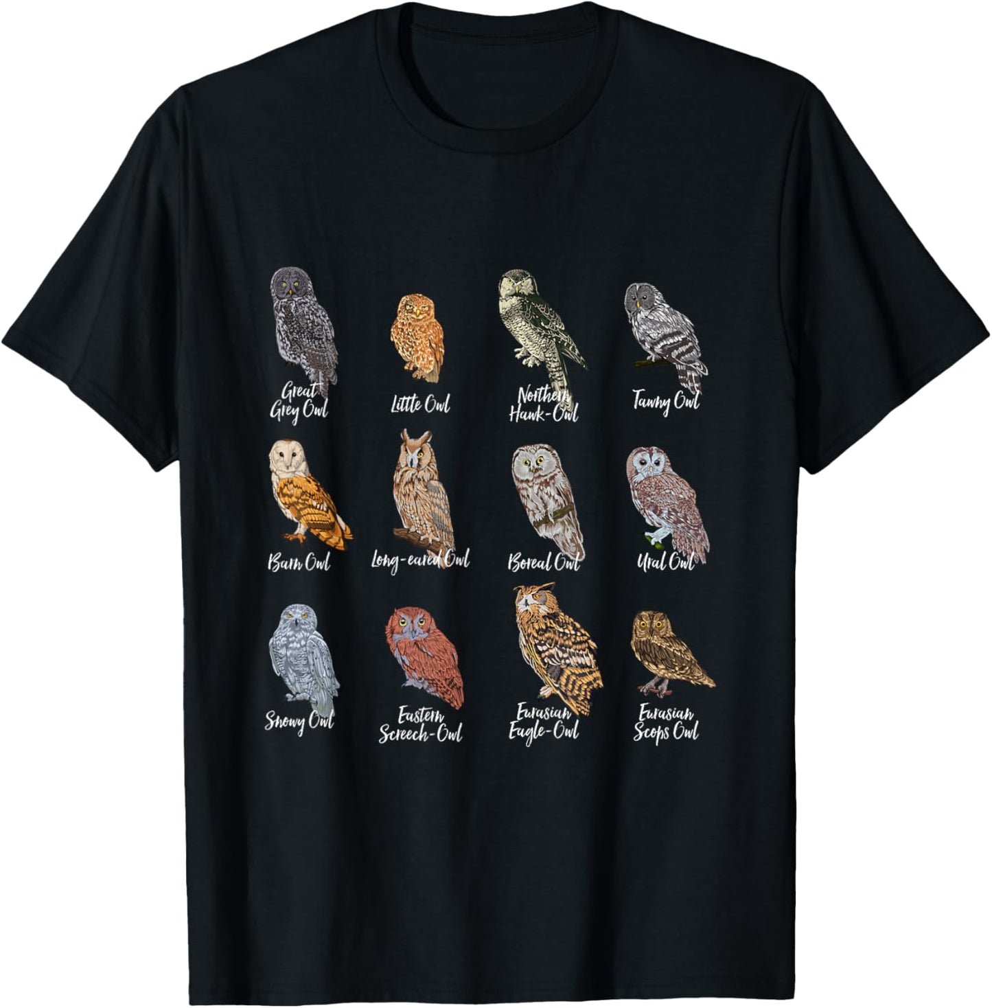 Owl Motifs for Owl Lovers - Owls - Black - Small - Short Sleeve - Polyester - Modern - Owl Pattern - All Seasons - Imported - Machine Wash T-Shirt - T-Shirt | Black