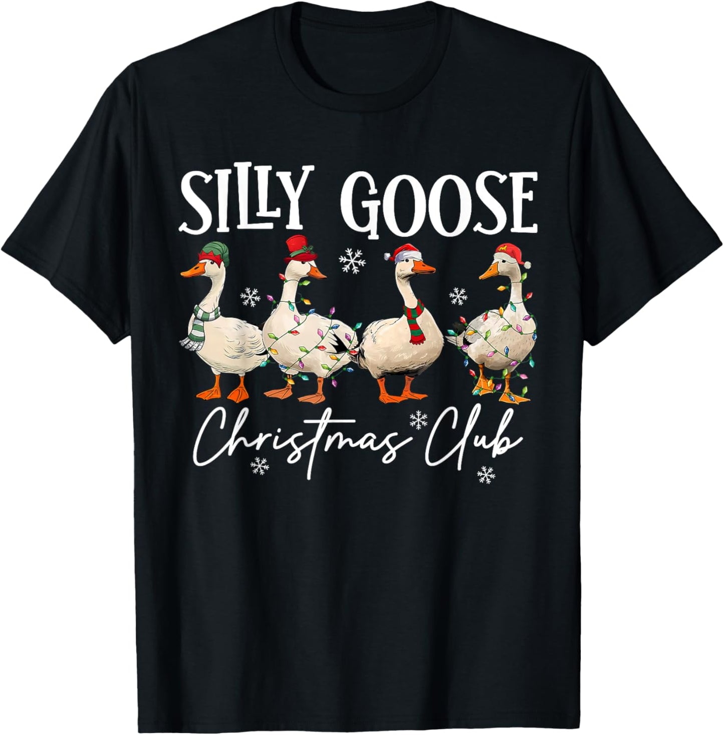 Silly Goose Christmas Club Funny Christmas Lights Goose Crew T-Shirt - T-Shirt | Black