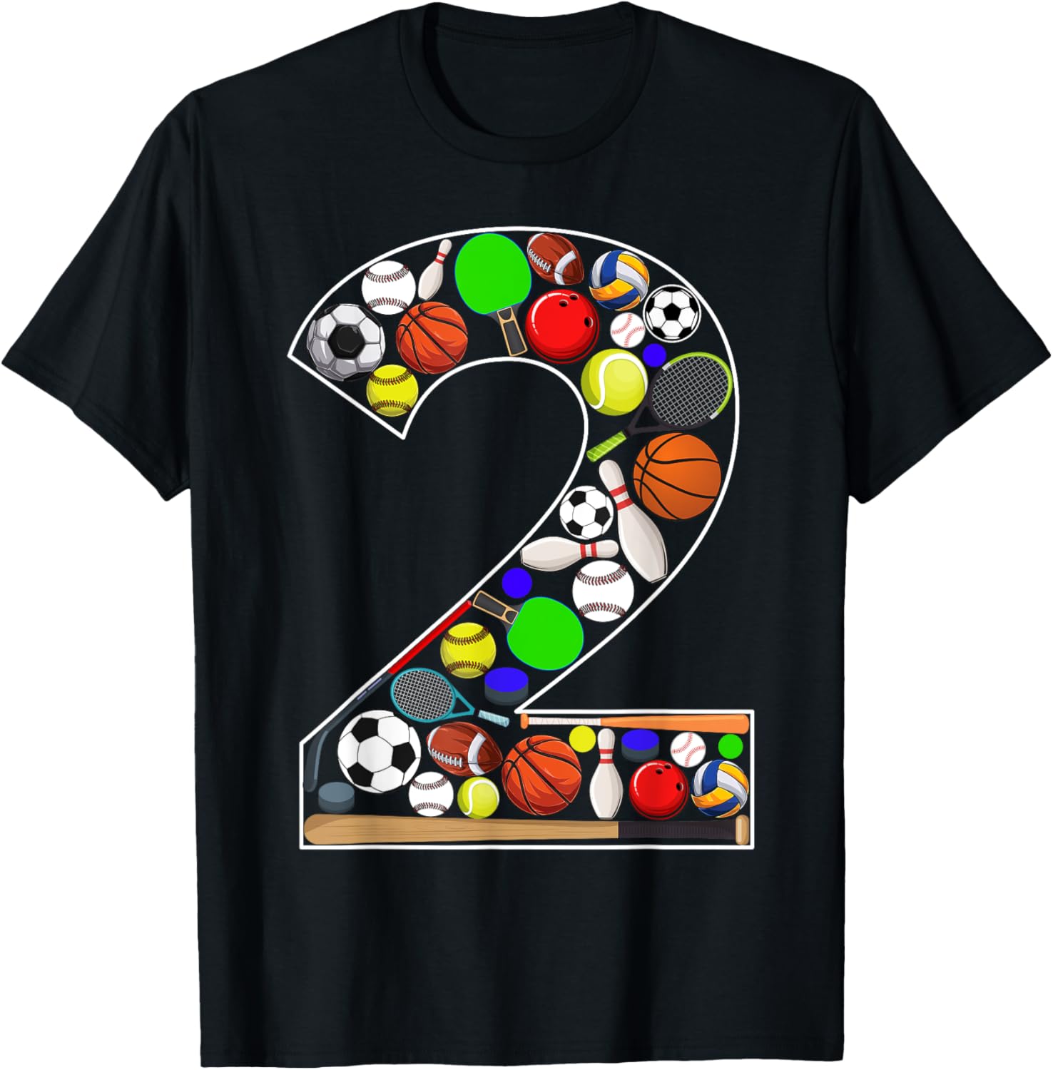 Kids 2nd Birthday Sports Big Number Two 2 Year Old Boy T-Shirt - T-Shirt | Black