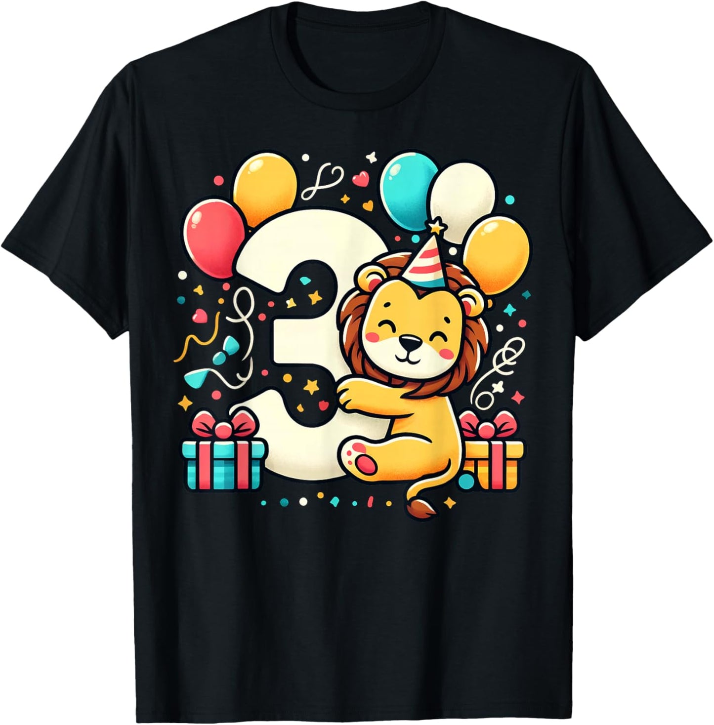 Kids Lion Theme third Bday Party 3rd Lion Birthday T-Shirt - T-Shirt | Black