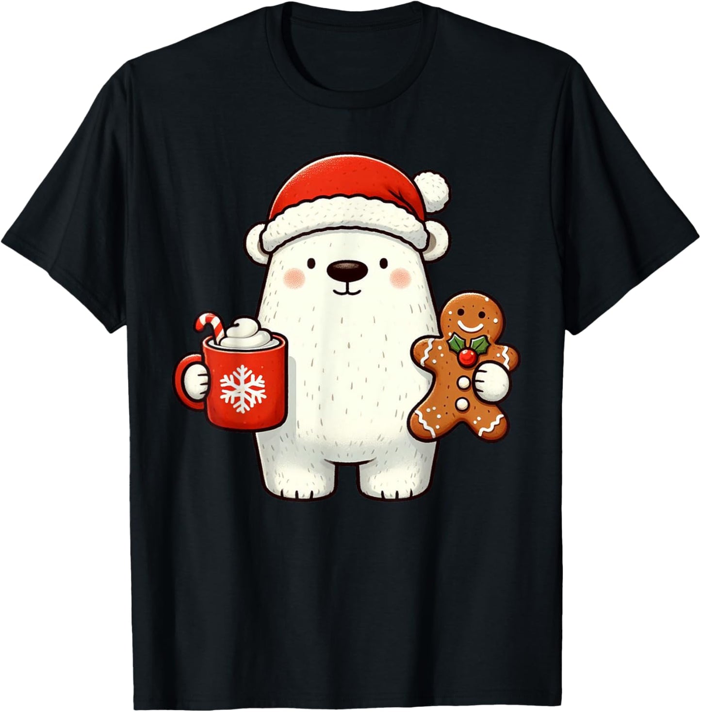 Polar Bear Santa Hat Christmas Holiday Xmas Coffee Cookies T-Shirt - T-Shirt | Black