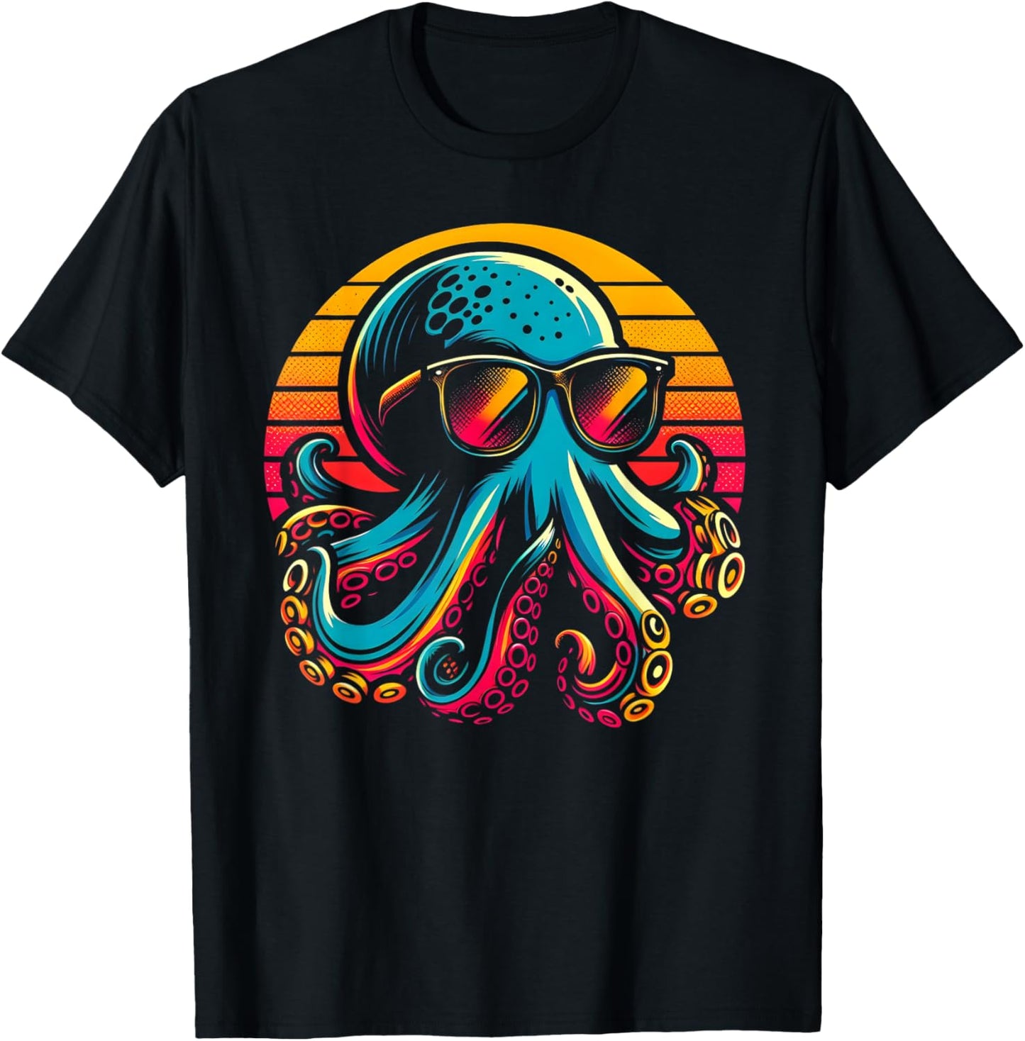 Cool Octopus Kraken With Sunglasses Men Women Kids Vintage T-Shirt - T-Shirt | Black