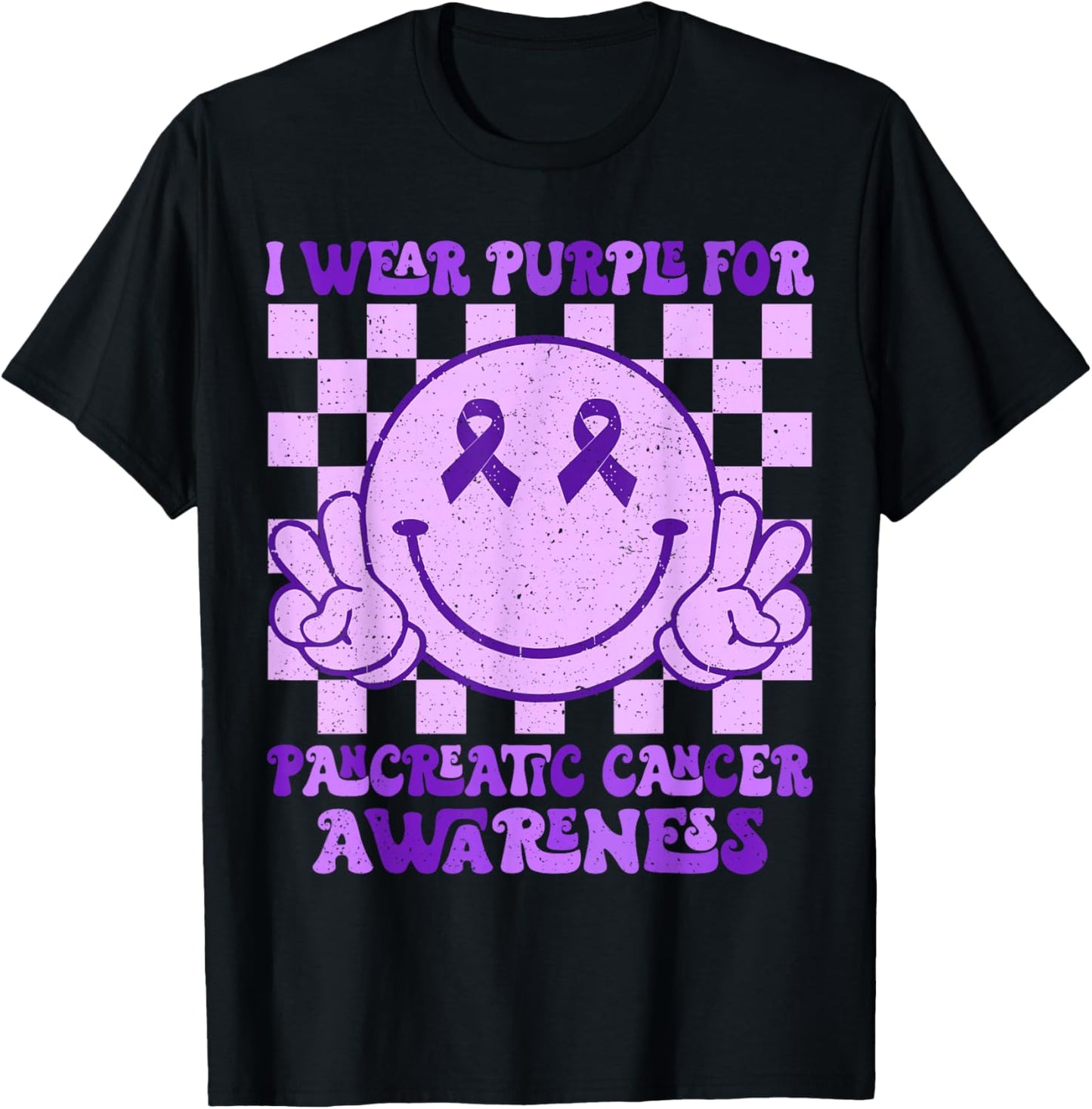 I Wear Purple For Pancreatic Cancer Awareness Men Women kids T-Shirt - T-Shirt | Black